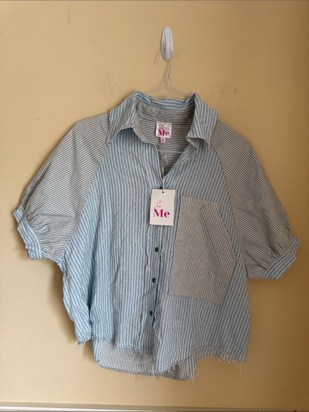 NWT So Me Pink-Logo Striped Shirt - Light Blue & White